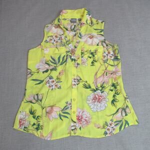 Soho Jeans Top Womens Small Butter Yellow Floral Sleeveless Blouse Work Resort